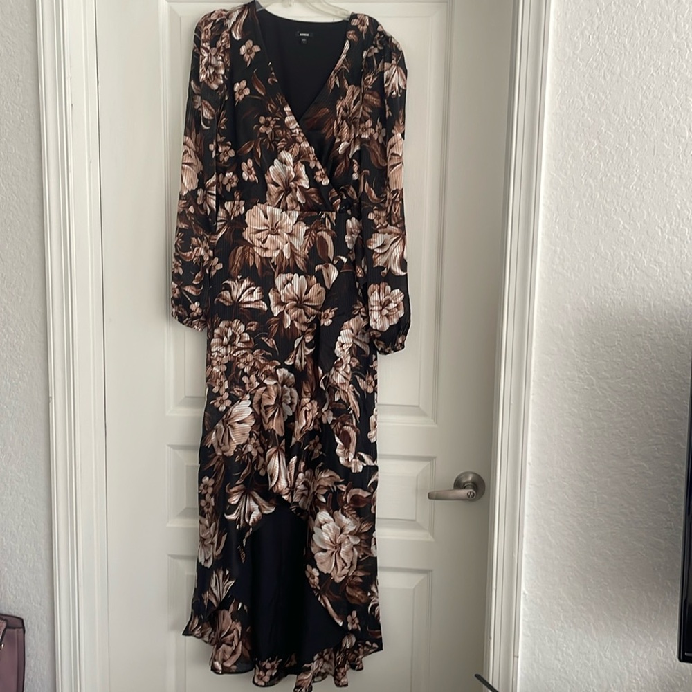 Express Floral Surplice Ruffle Hi-Lo Maxi Dress
